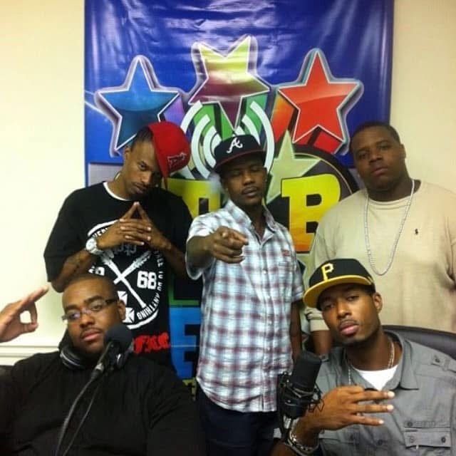 Shawn Maxwell and crew at an early radio station recording